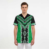 Green Niho Taniwha Mix Poutama Scrub Top Unique Taniko Aotearoa LT01 - Polynesian Pride