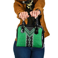 Green Niho Taniwha Mix Poutama Shoulder Handbag Unique Taniko Aotearoa