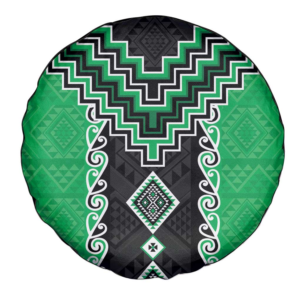 Green Niho Taniwha Mix Poutama Spare Tire Cover Unique Taniko Aotearoa