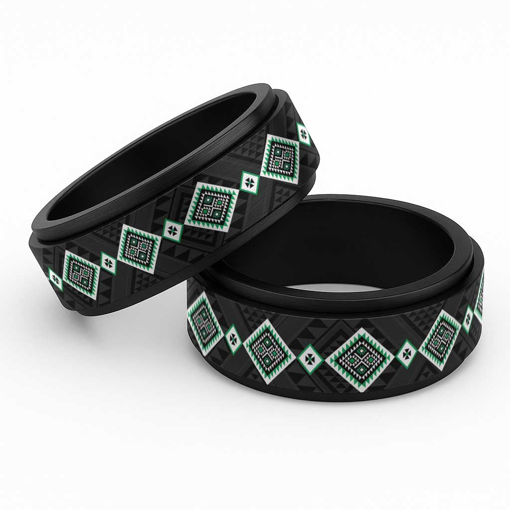 Green Niho Taniwha Mix Poutama Spinner Ring Unique Taniko Aotearoa - Polynesian Pride