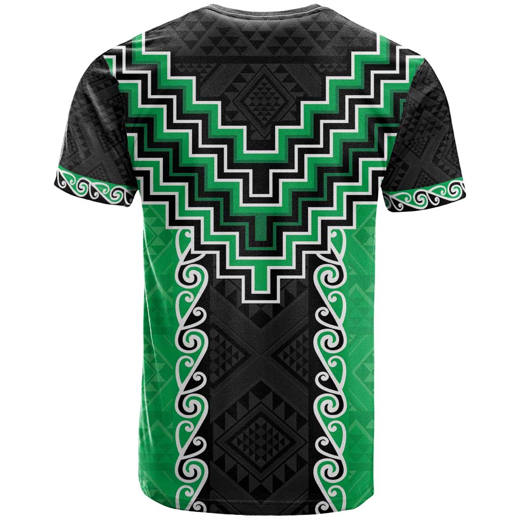 Green Niho Taniwha Mix Poutama T Shirt Unique Taniko Aotearoa
