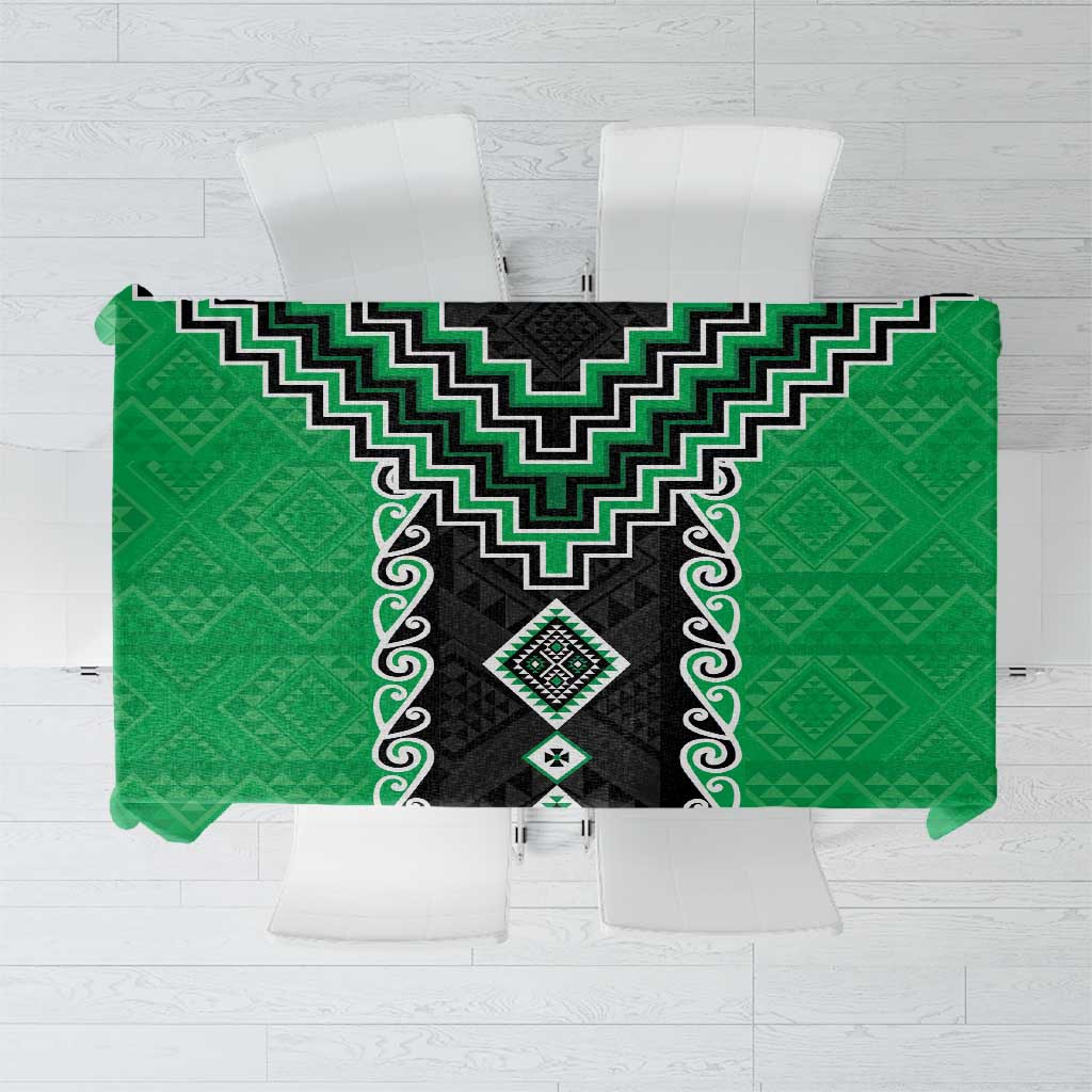 Green Niho Taniwha Mix Poutama Tablecloth Unique Taniko Aotearoa LT01 Green - Polynesian Pride