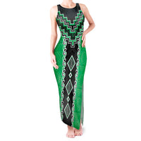 Green Niho Taniwha Mix Poutama Tank Maxi Dress Unique Taniko Aotearoa LT01 Women Green - Polynesian Pride