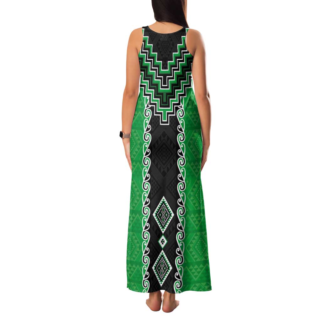Green Niho Taniwha Mix Poutama Tank Maxi Dress Unique Taniko Aotearoa LT01 - Polynesian Pride