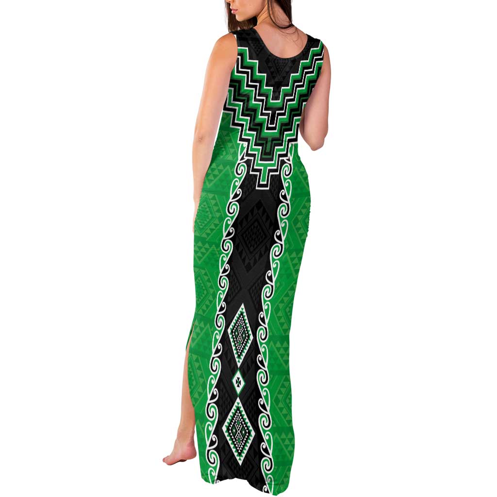 Green Niho Taniwha Mix Poutama Tank Maxi Dress Unique Taniko Aotearoa LT01 - Polynesian Pride