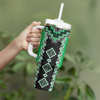 Green Niho Taniwha Mix Poutama Tumbler With Handle Unique Taniko Aotearoa LT01 - Polynesian Pride