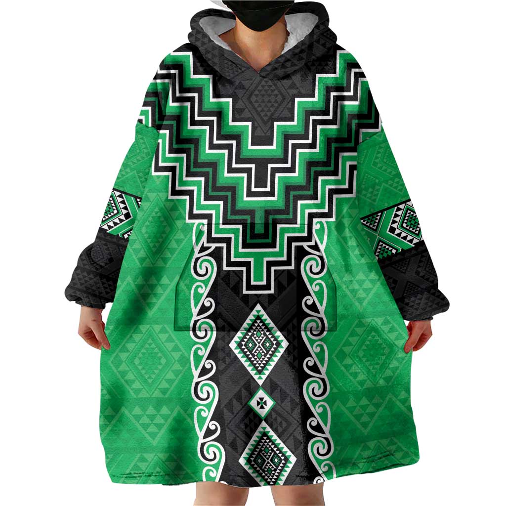 Green Niho Taniwha Mix Poutama Wearable Blanket Hoodie Unique Taniko Aotearoa LT01 - Polynesian Pride