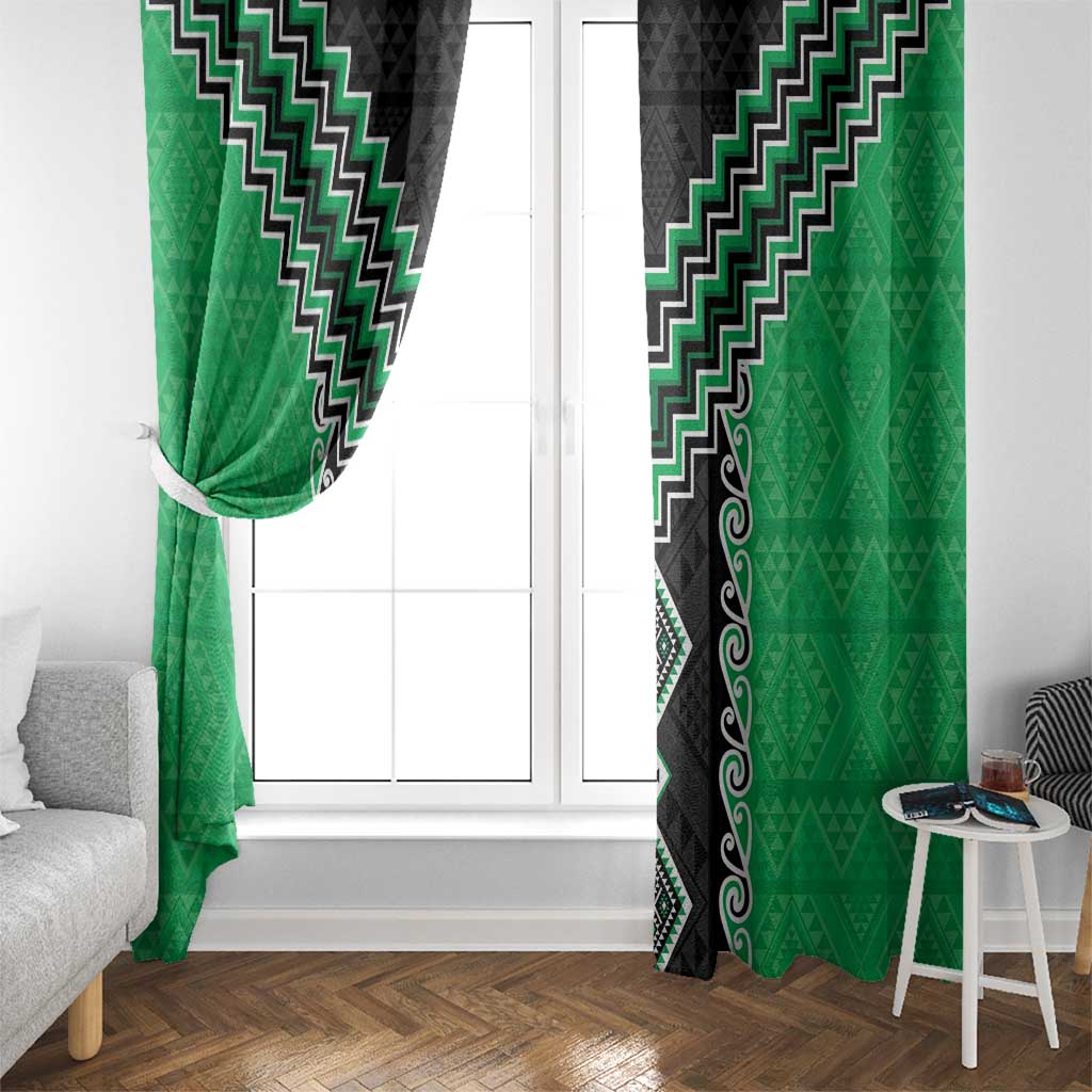 Green Niho Taniwha Mix Poutama Window Curtain Unique Taniko Aotearoa LT01 - Polynesian Pride
