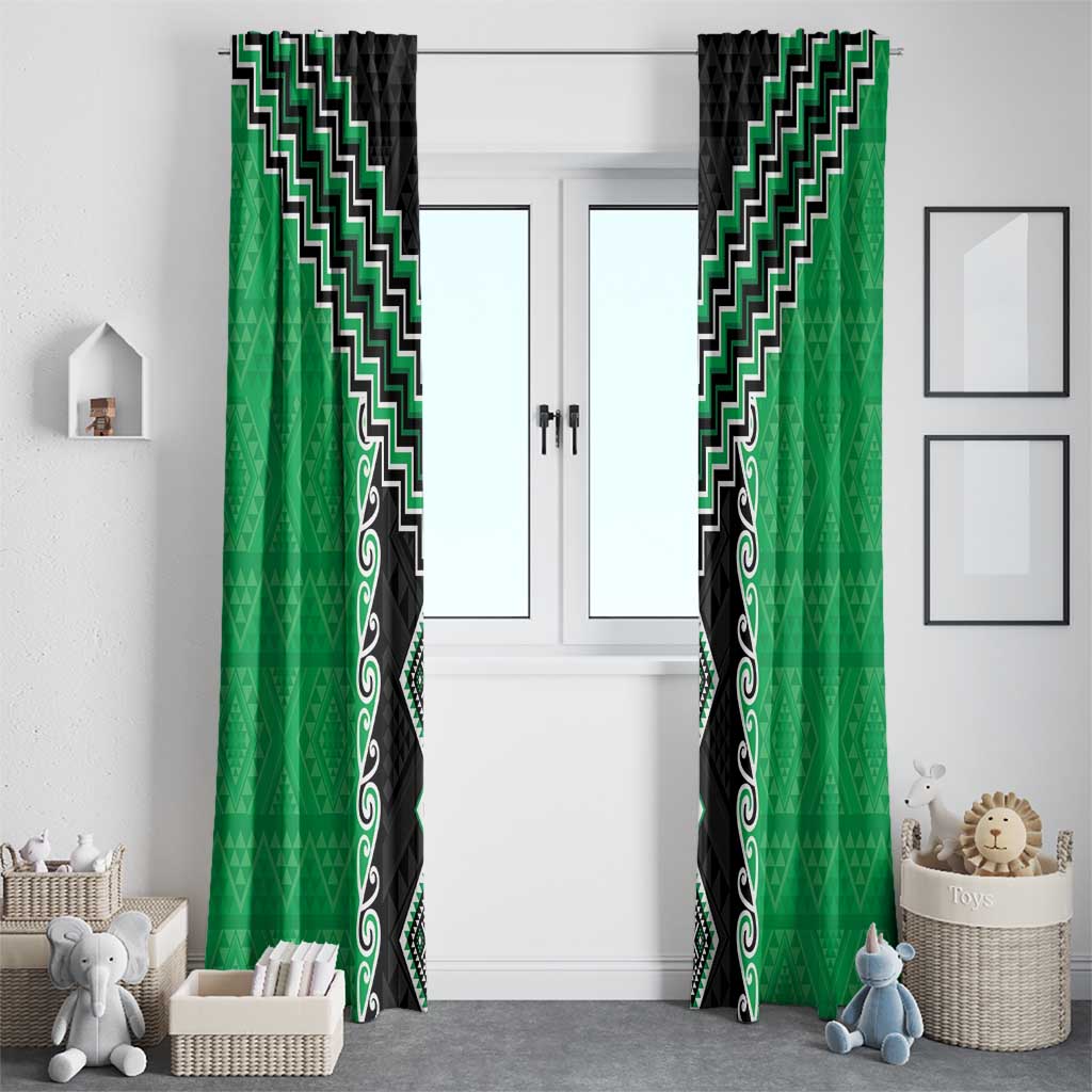 Green Niho Taniwha Mix Poutama Window Curtain Unique Taniko Aotearoa LT01 - Polynesian Pride