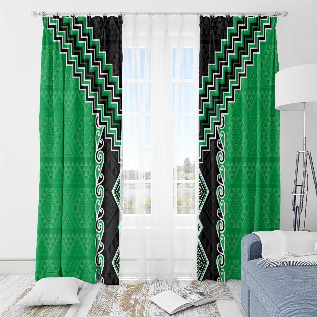 Green Niho Taniwha Mix Poutama Window Curtain Unique Taniko Aotearoa LT01 - Polynesian Pride