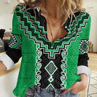 Green Niho Taniwha Mix Poutama Women Casual Shirt Unique Taniko Aotearoa