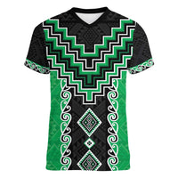 Green Niho Taniwha Mix Poutama Women V-Neck T-Shirt Unique Taniko Aotearoa LT01 Female Green - Polynesian Pride