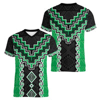 Green Niho Taniwha Mix Poutama Women V-Neck T-Shirt Unique Taniko Aotearoa LT01 - Polynesian Pride