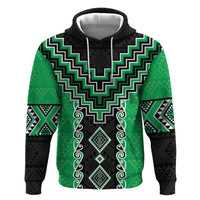 Green Niho Taniwha Mix Poutama Zip Hoodie Unique Taniko Aotearoa