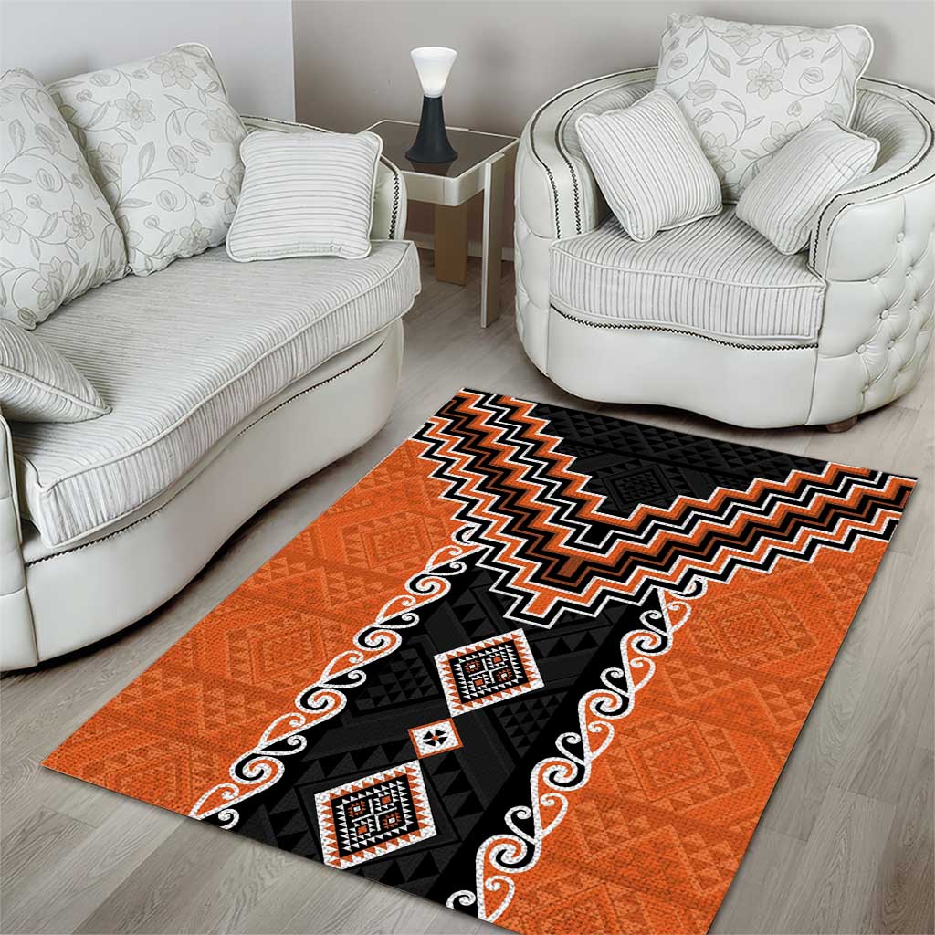 Orange Niho Taniwha Mix Poutama Area Rug Unique Taniko Aotearoa
