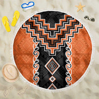 Orange Niho Taniwha Mix Poutama Beach Blanket Unique Taniko Aotearoa LT01 One Size 150cm Orange - Polynesian Pride