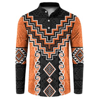 Orange Niho Taniwha Mix Poutama Button Sweatshirt Unique Taniko Aotearoa LT01 Orange - Polynesian Pride