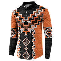 Orange Niho Taniwha Mix Poutama Button Sweatshirt Unique Taniko Aotearoa LT01 - Polynesian Pride