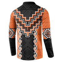 Orange Niho Taniwha Mix Poutama Button Sweatshirt Unique Taniko Aotearoa LT01 - Polynesian Pride
