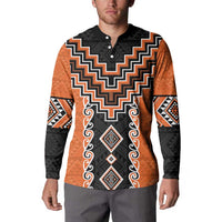 Orange Niho Taniwha Mix Poutama Button Sweatshirt Unique Taniko Aotearoa LT01 - Polynesian Pride