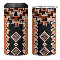 Orange Niho Taniwha Mix Poutama 4 in 1 Can Cooler Tumbler Unique Taniko Aotearoa LT01 One Size: 16 oz Orange - Polynesian Pride