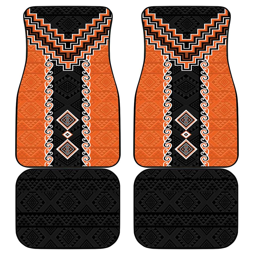 Orange Niho Taniwha Mix Poutama Car Mats Unique Taniko Aotearoa LT01 - Polynesian Pride