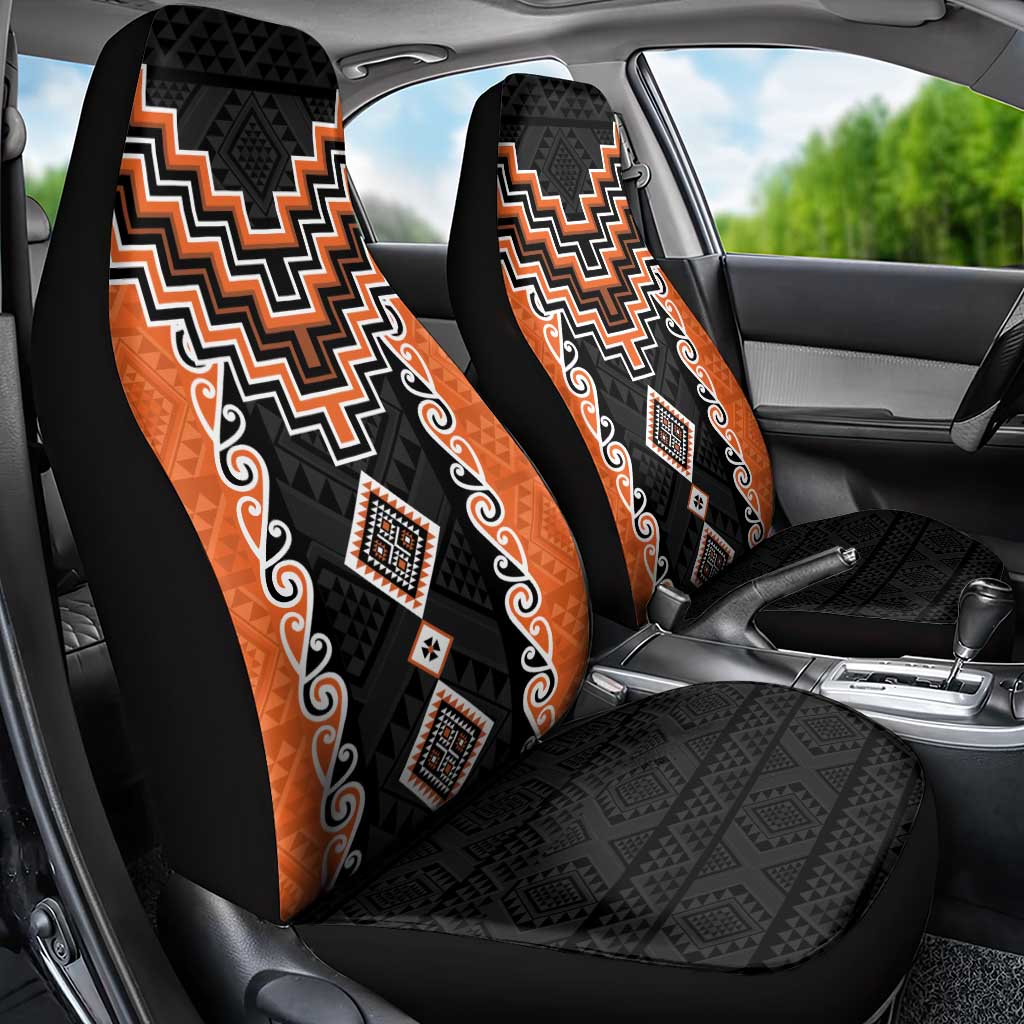 Orange Niho Taniwha Mix Poutama Car Seat Cover Unique Taniko Aotearoa