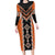 Orange Niho Taniwha Mix Poutama Family Matching Long Sleeve Bodycon Dress and Hawaiian Shirt Unique Taniko Aotearoa