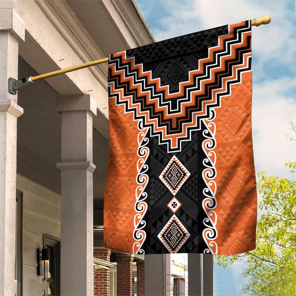 Orange Niho Taniwha Mix Poutama Garden Flag Unique Taniko Aotearoa LT01 House Flag Orange - Polynesian Pride