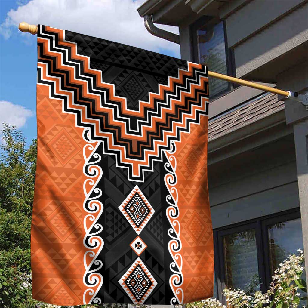 Orange Niho Taniwha Mix Poutama Garden Flag Unique Taniko Aotearoa LT01 - Polynesian Pride