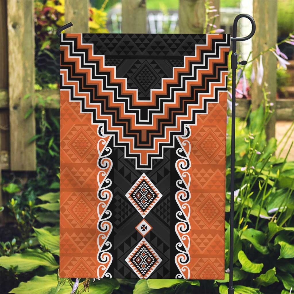 Orange Niho Taniwha Mix Poutama Garden Flag Unique Taniko Aotearoa LT01 Garden Flag Orange - Polynesian Pride