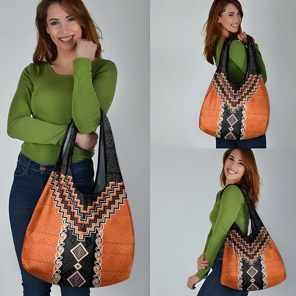 Orange Niho Taniwha Mix Poutama Grocery Bag Unique Taniko Aotearoa