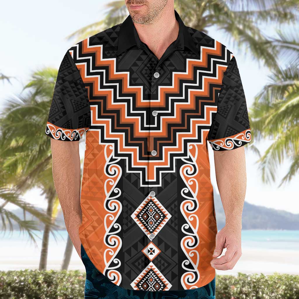 Orange Niho Taniwha Mix Poutama Hawaiian Shirt Unique Taniko Aotearoa LT01 - Polynesian Pride
