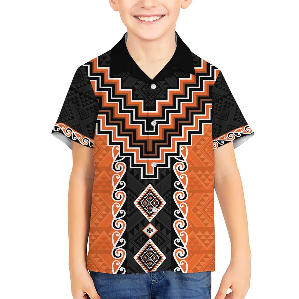 Orange Niho Taniwha Mix Poutama Hawaiian Shirt Unique Taniko Aotearoa LT01 - Polynesian Pride