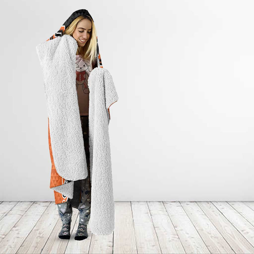 Orange Niho Taniwha Mix Poutama Hooded Blanket Unique Taniko Aotearoa