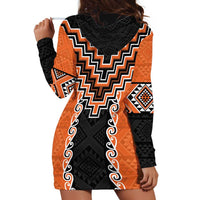 Orange Niho Taniwha Mix Poutama Hoodie Dress Unique Taniko Aotearoa LT01 - Polynesian Pride