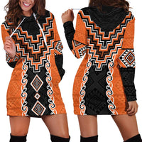 Orange Niho Taniwha Mix Poutama Hoodie Dress Unique Taniko Aotearoa LT01 - Polynesian Pride