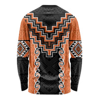 Orange Niho Taniwha Mix Poutama Long Sleeve Shirt Unique Taniko Aotearoa LT01 - Polynesian Pride
