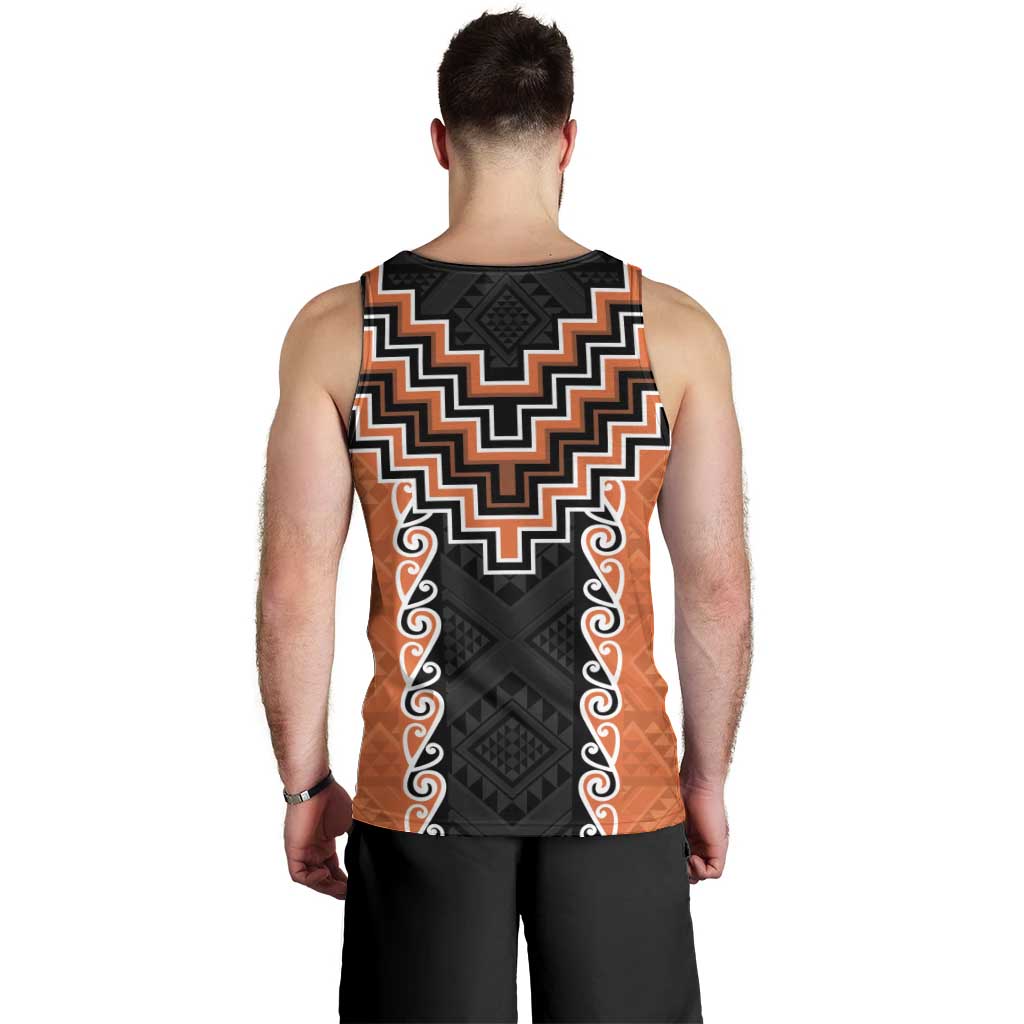 Orange Niho Taniwha Mix Poutama Men Tank Top Unique Taniko Aotearoa LT01 - Polynesian Pride
