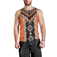 Orange Niho Taniwha Mix Poutama Men Tank Top Unique Taniko Aotearoa LT01 - Polynesian Pride