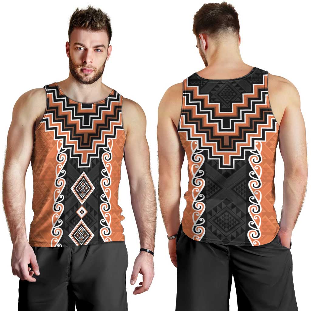 Orange Niho Taniwha Mix Poutama Men Tank Top Unique Taniko Aotearoa LT01 - Polynesian Pride