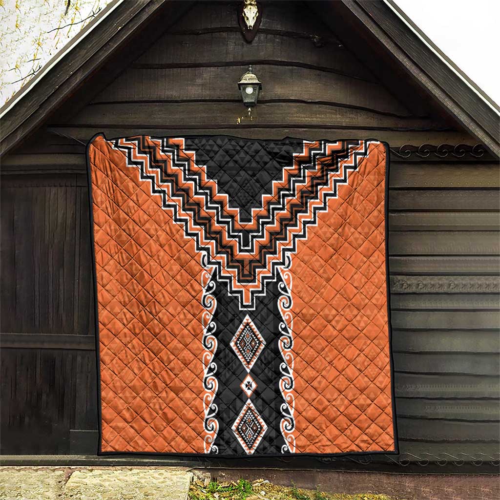 Orange Niho Taniwha Mix Poutama Quilt Unique Taniko Aotearoa