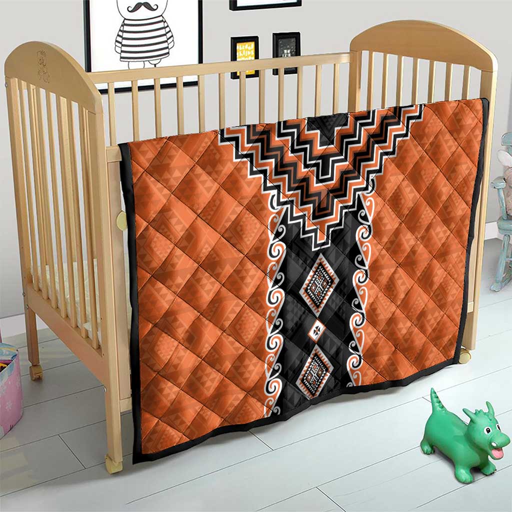 Orange Niho Taniwha Mix Poutama Quilt Unique Taniko Aotearoa