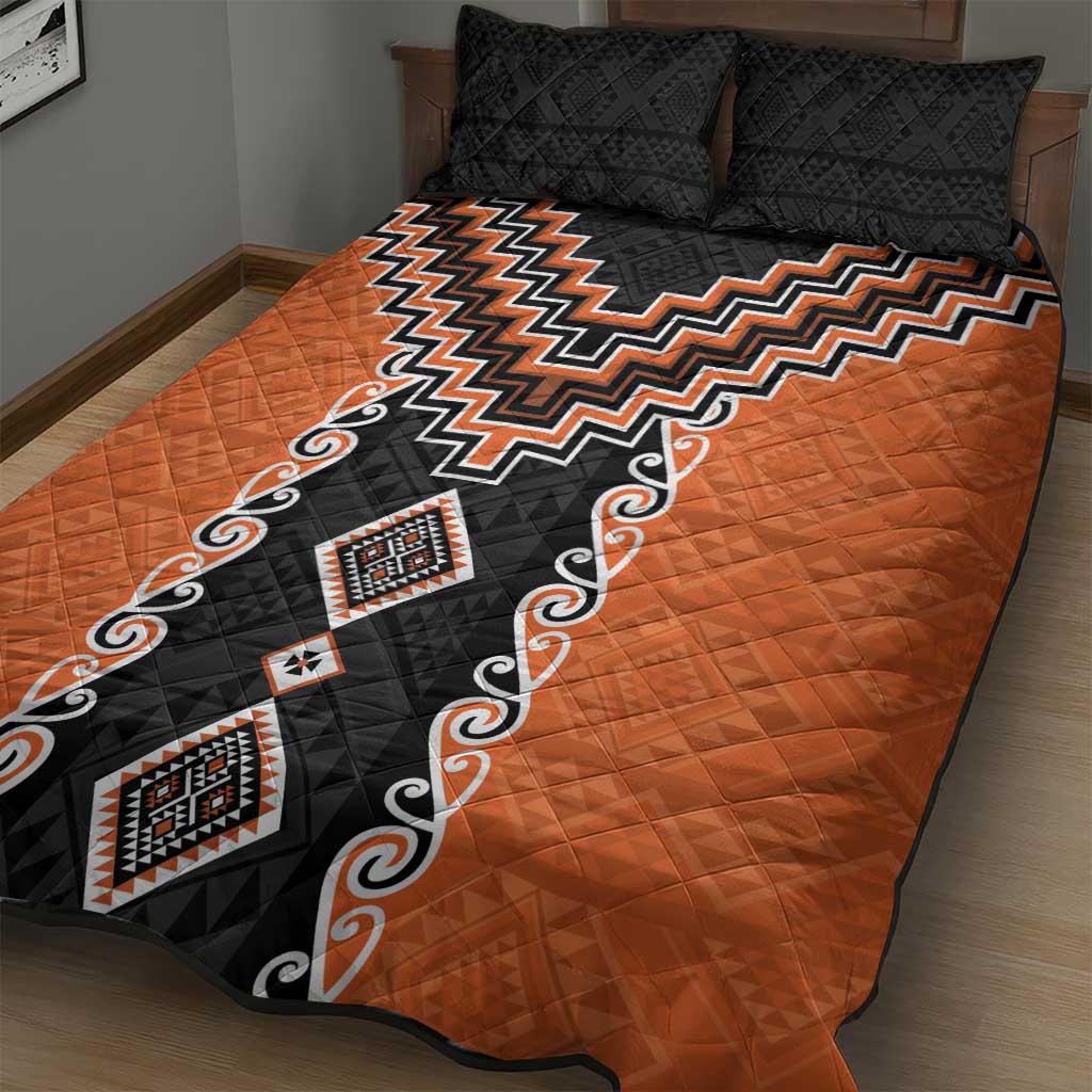 Orange Niho Taniwha Mix Poutama Quilt Bed Set Unique Taniko Aotearoa LT01 - Polynesian Pride