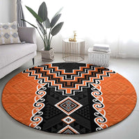 Orange Niho Taniwha Mix Poutama Round Carpet Unique Taniko Aotearoa