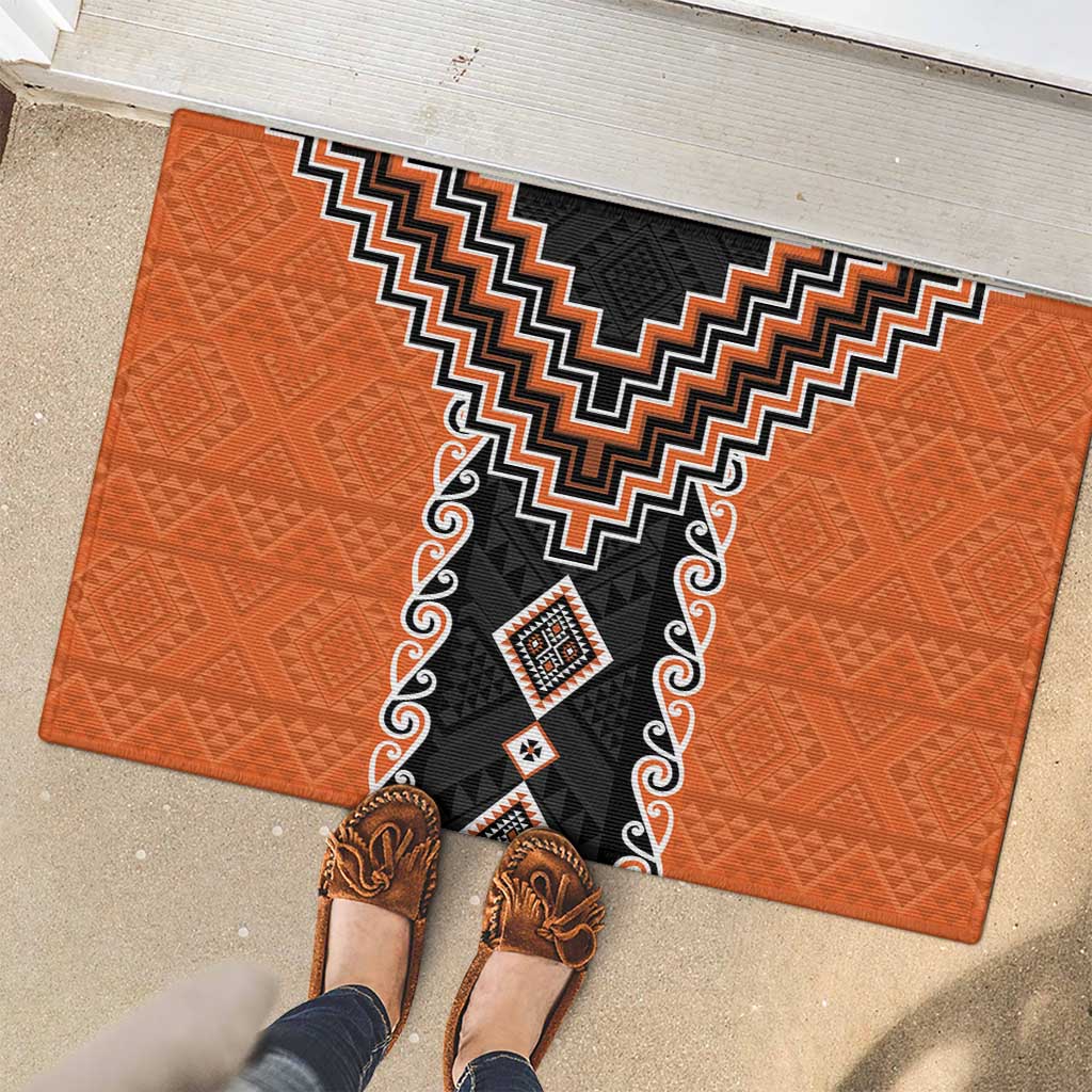 Orange Niho Taniwha Mix Poutama Rubber Doormat Unique Taniko Aotearoa LT01 - Polynesian Pride