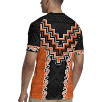 Orange Niho Taniwha Mix Poutama Rugby Jersey Unique Taniko Aotearoa