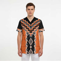 Orange Niho Taniwha Mix Poutama Scrub Top Unique Taniko Aotearoa LT01 - Polynesian Pride