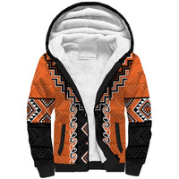 Orange Niho Taniwha Mix Poutama Sherpa Hoodie Unique Taniko Aotearoa LT01 Unisex Orange - Polynesian Pride