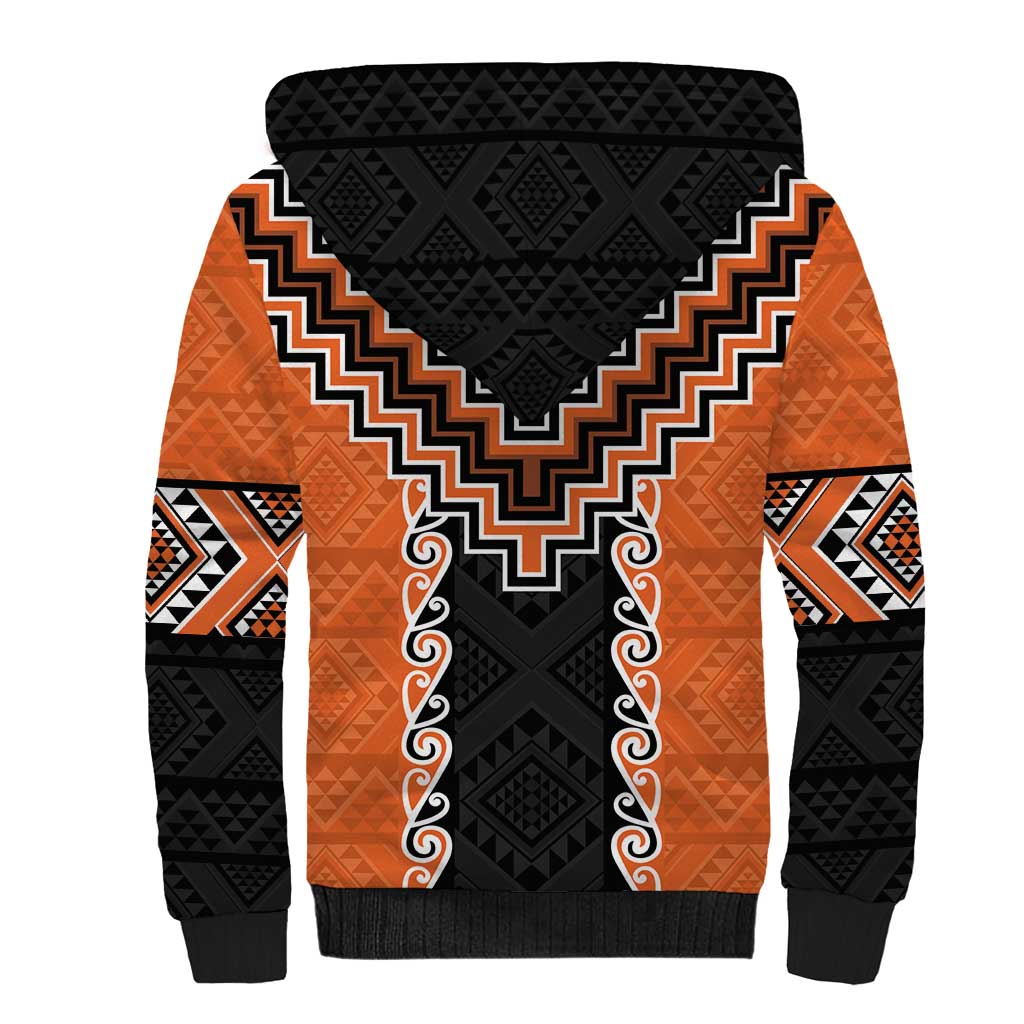 Orange Niho Taniwha Mix Poutama Sherpa Hoodie Unique Taniko Aotearoa LT01 - Polynesian Pride